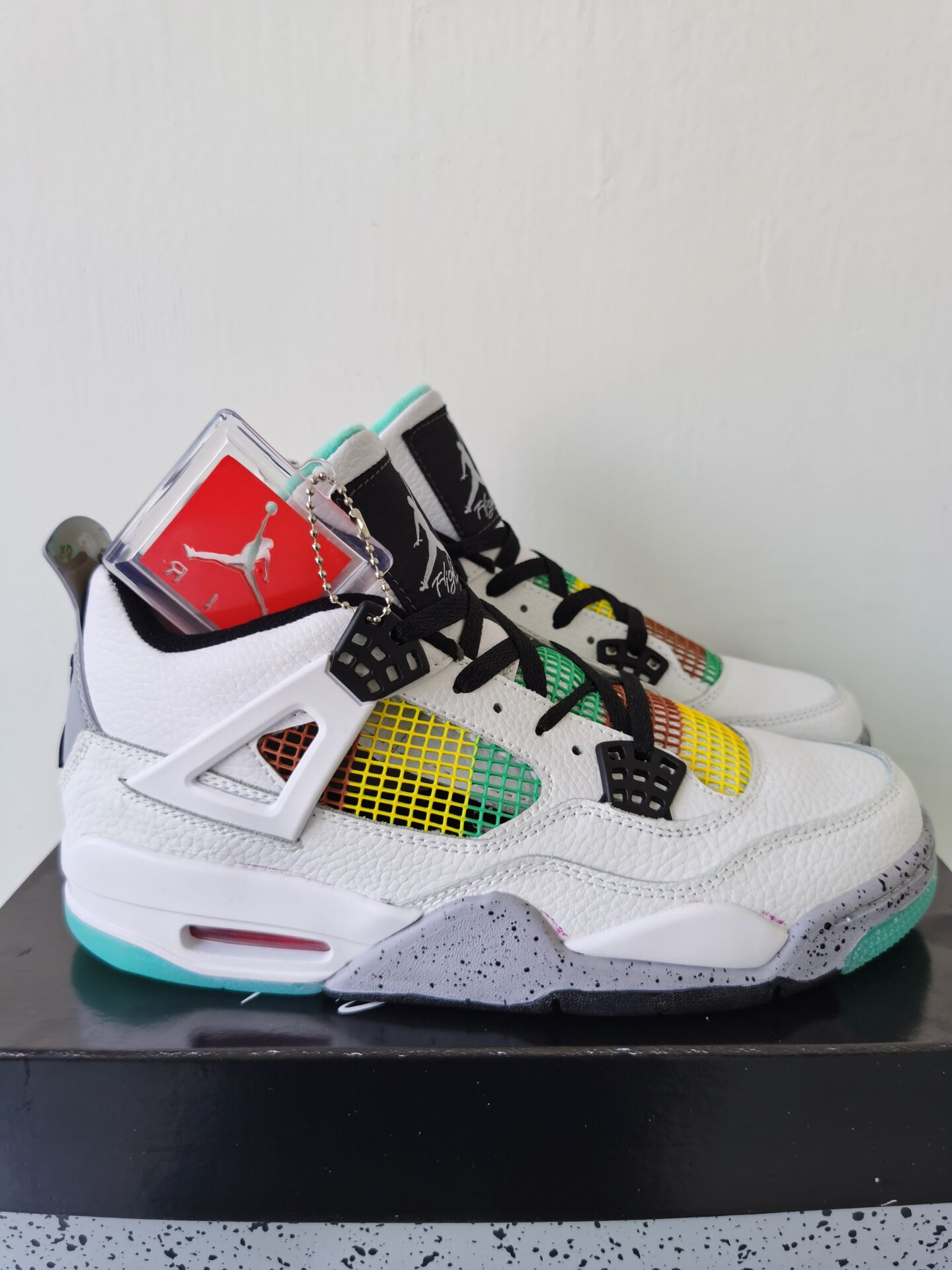 New Women Air Jordan 4 Carnival White Black Green Shoes - Click Image to Close